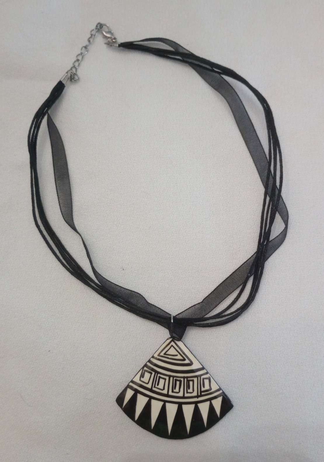 Black Ribbon Cord Necklace, Silver-Tone Triangle Charm Pendant, Lobster Clasp