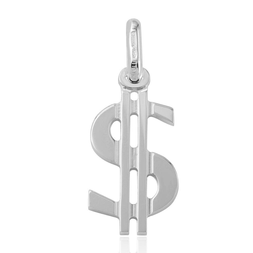Rhodium Plated 925 Sterling Silver Dollar Sign Money USD Baller Hip Hop Pendant