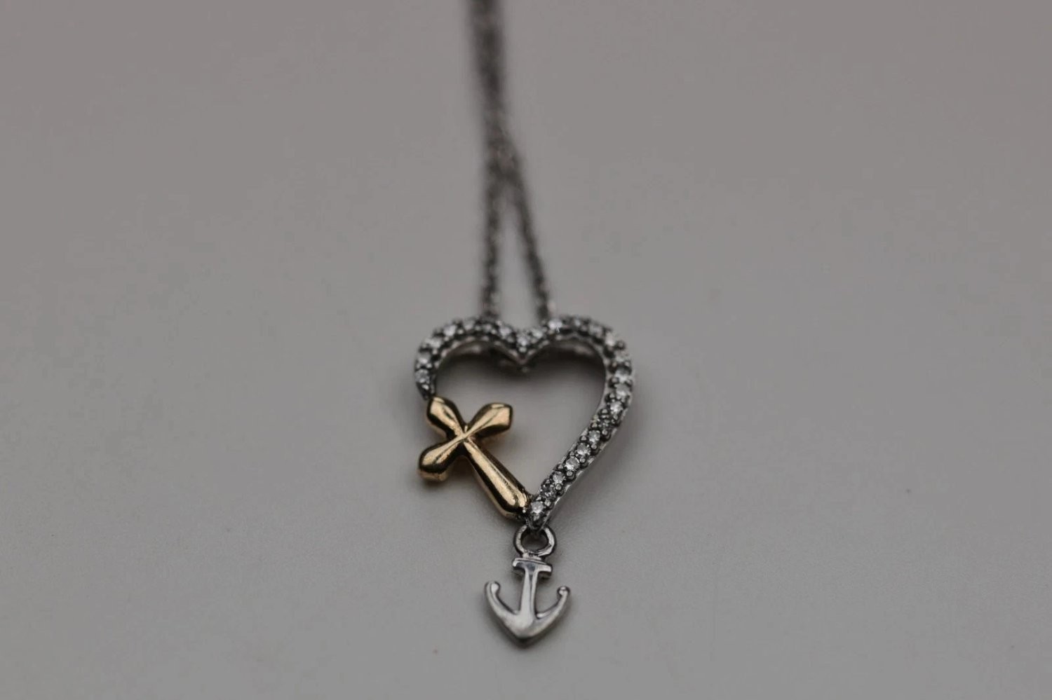 Necklace 18 Inch Silver Sterling Dangling Anchor Charm Pendant Heart Chain 10K