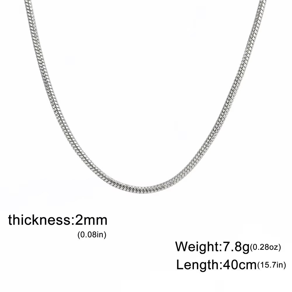 Round Snake Chain Necklace Women Men Stainless Steel 0.9mm 1.2mm 2mm Choker Gift