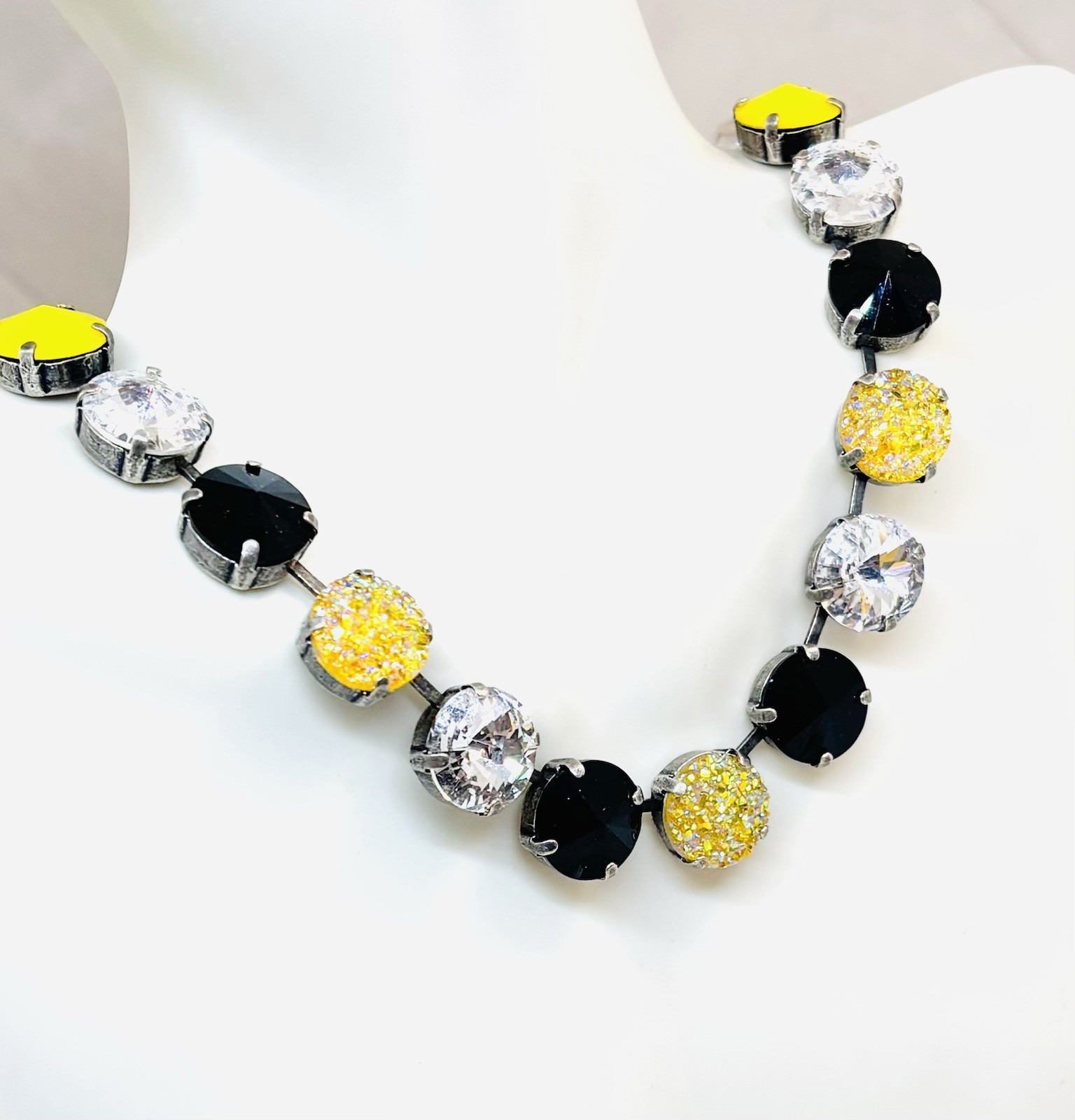 Antique Silver Plated Black And Gold Cup Chain Statement Necklace