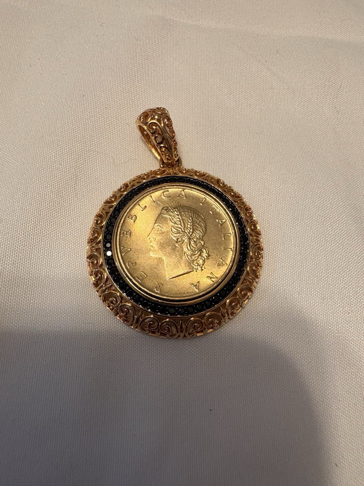 Bellezza Italia Signed Gold Tone Round Coin Pendant