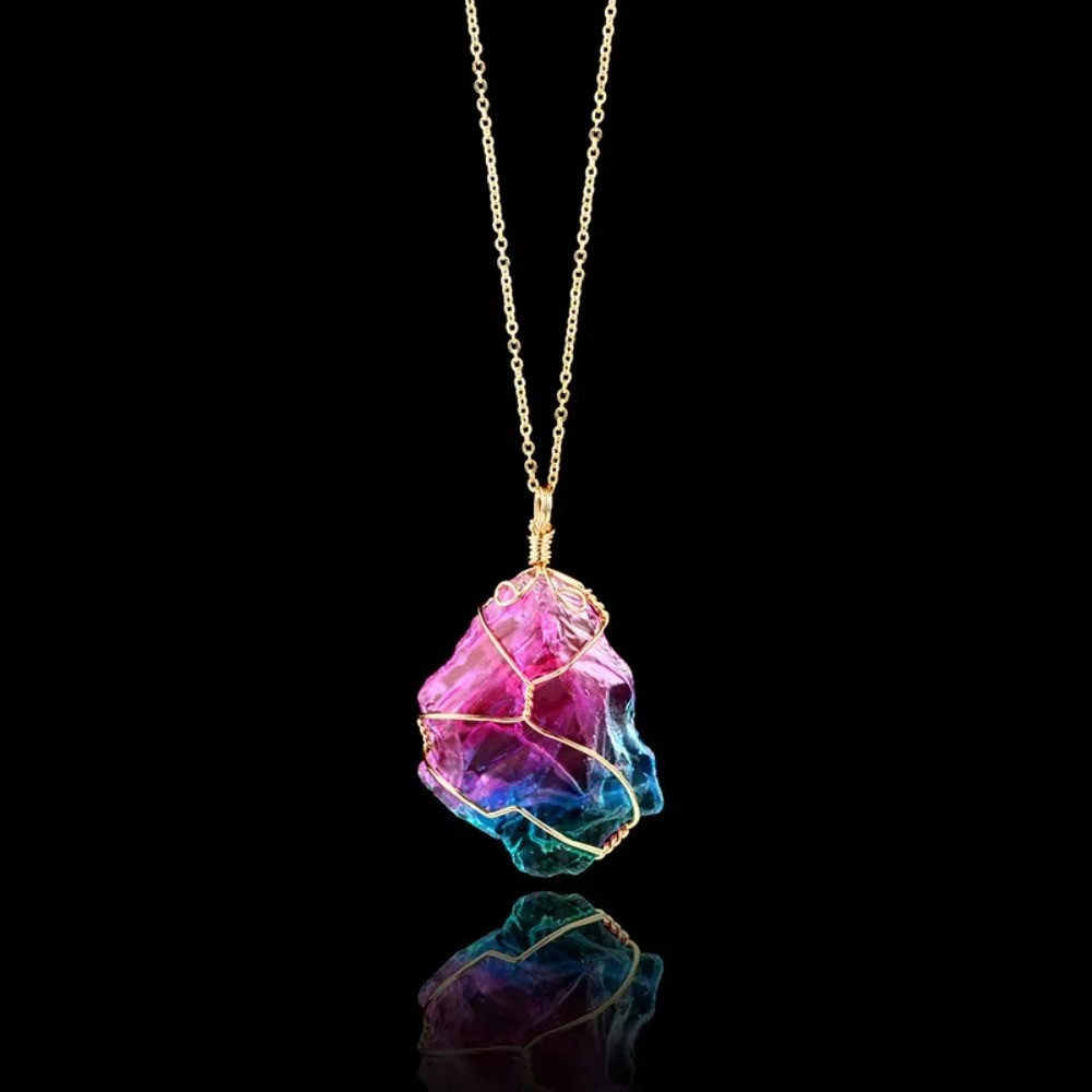 Natural Gemstone Necklace Chakra Stone Pendant Energy Healing Crystal with Chain