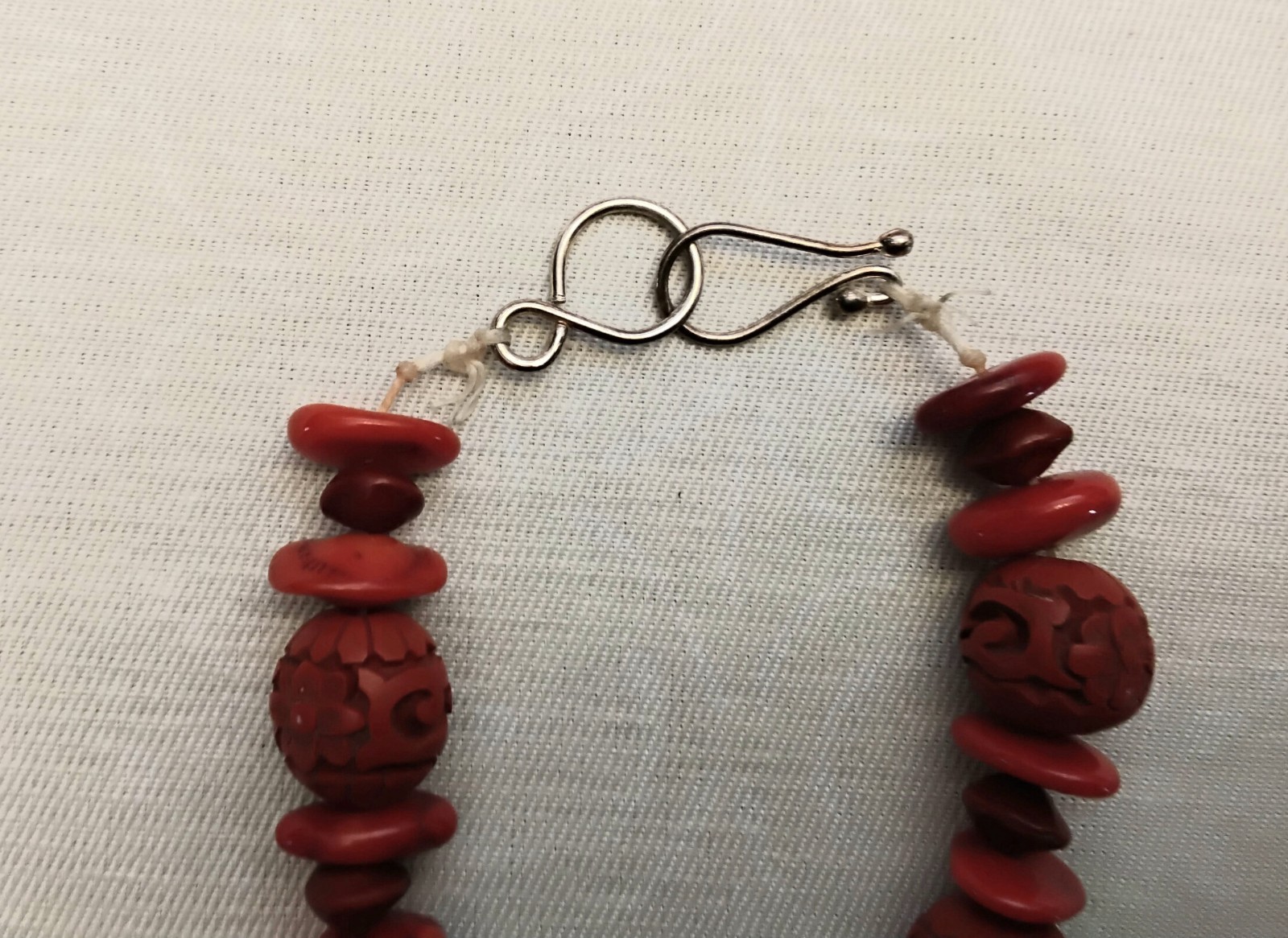Vintage Chunky Bamboo Coral Necklace With Carved Beads & Metal Hook Closure