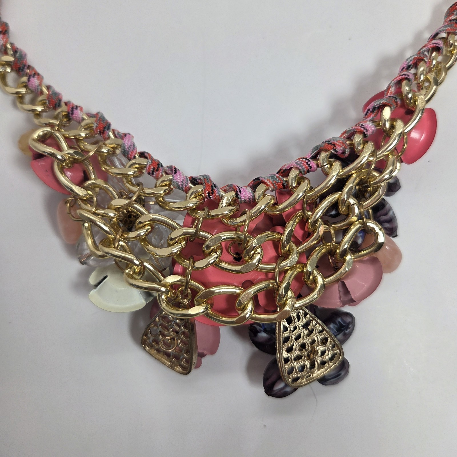 Multicolor Floral Bib Collar Statement Necklace Cable Chain Adjustable 18in