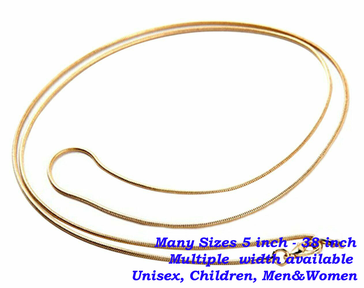 18K Yellow Gold Filled Classic 1.6mm Wide Snake Chain Necklace 16/18/20″~38 inch