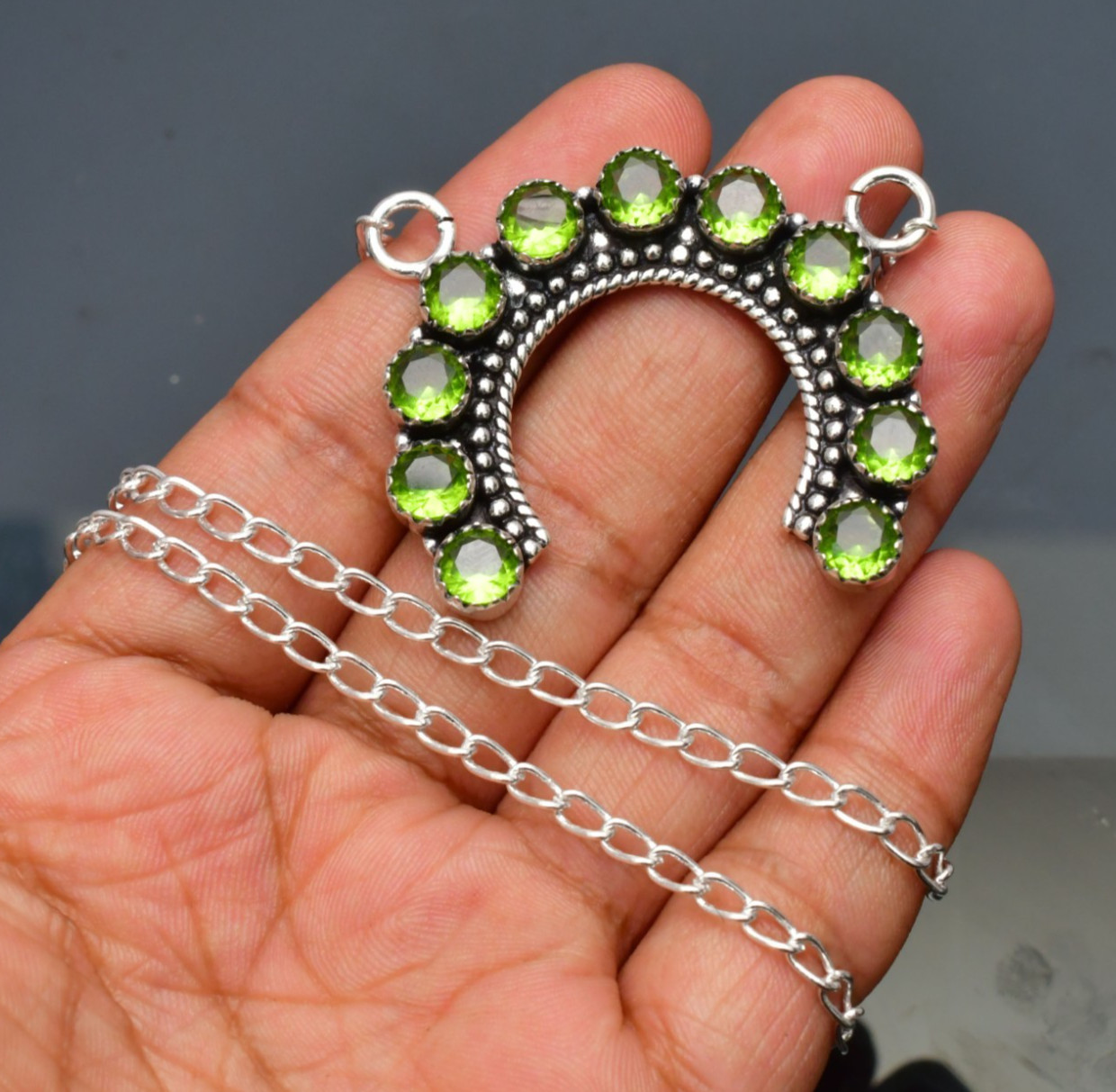 Peridot Gemstone 925 sterling silver Handmade Necklace Jewelry Size : 16-20″