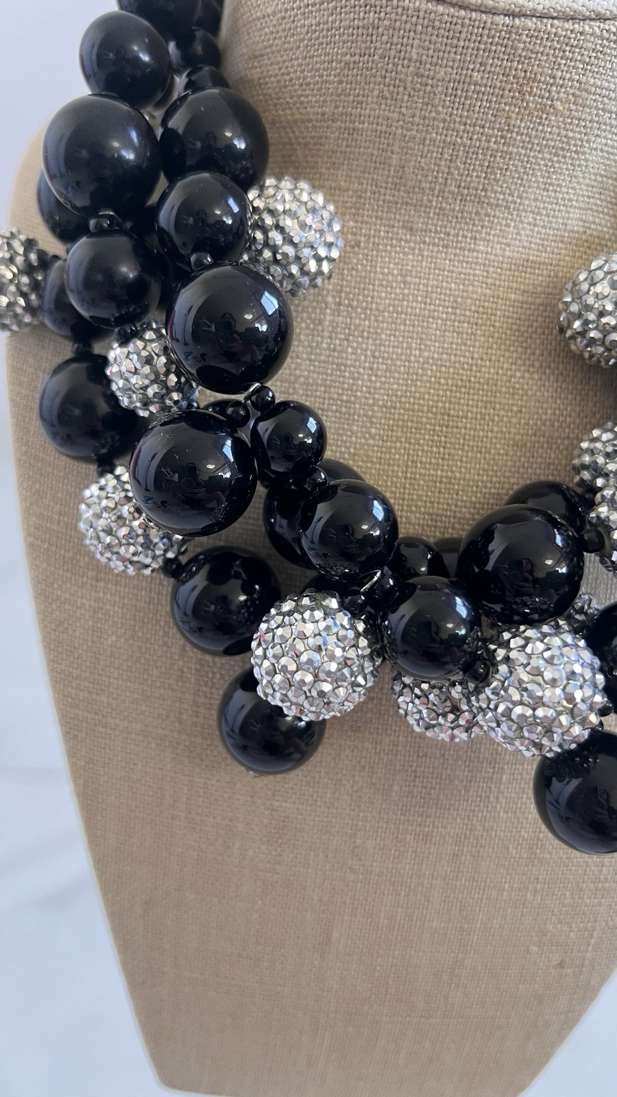 kenneth jay lane necklace black bead crystal ball statement bib signed