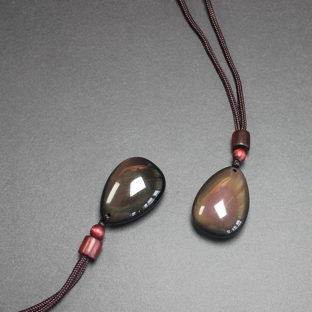 Natural Crystal rainbow obsidian teardrop shape Necklace pendant rope chain