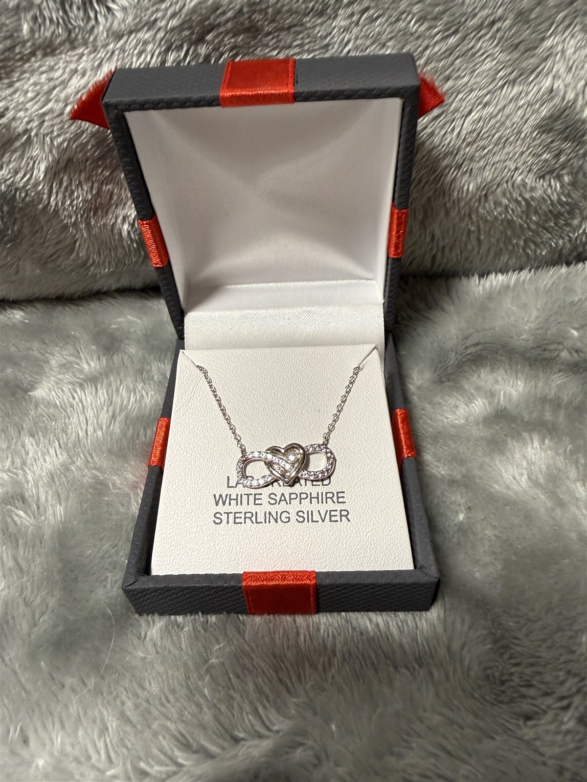 STERLING SILVER WHITE SAPPHIRE 18″ NECKLACE INFINITY HEART LAB CREATED STONE