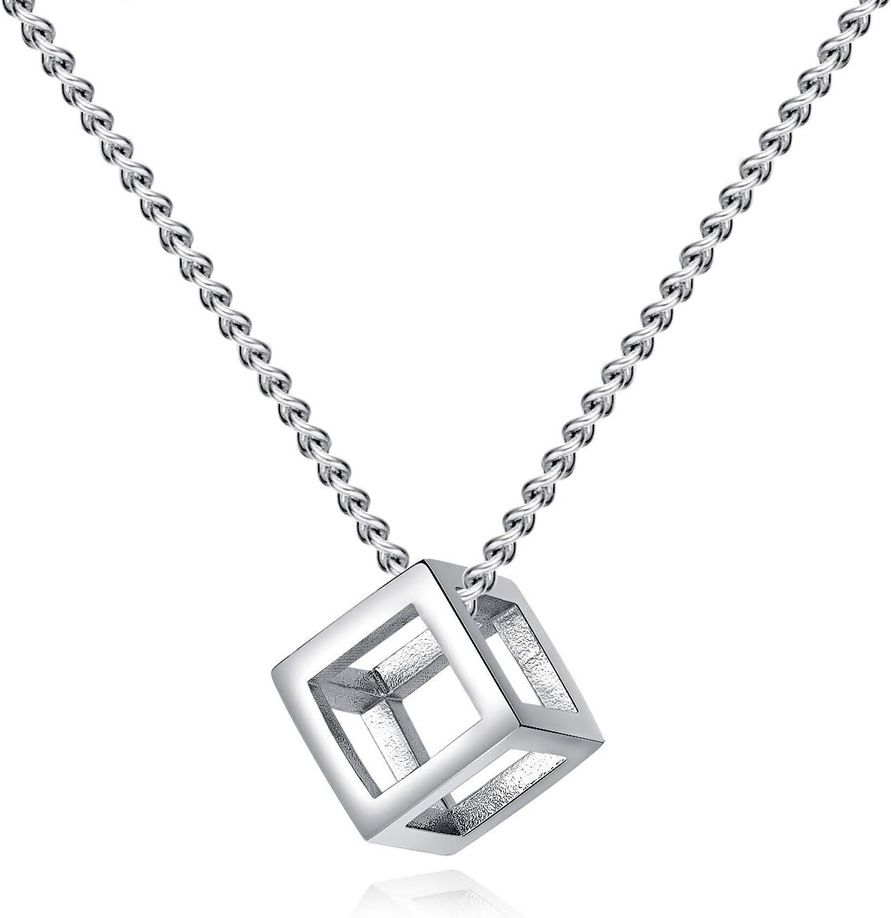 Fashion Teen People Simple Stainless Steel Geometry Charm Cube Pendant Necklace
