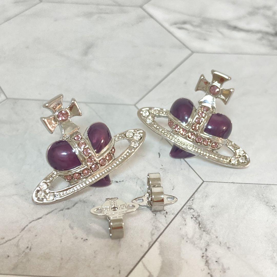 Vivienne Westwood Earrings Pierce Diamante Silver Purple 2.5 cm w/drawstring