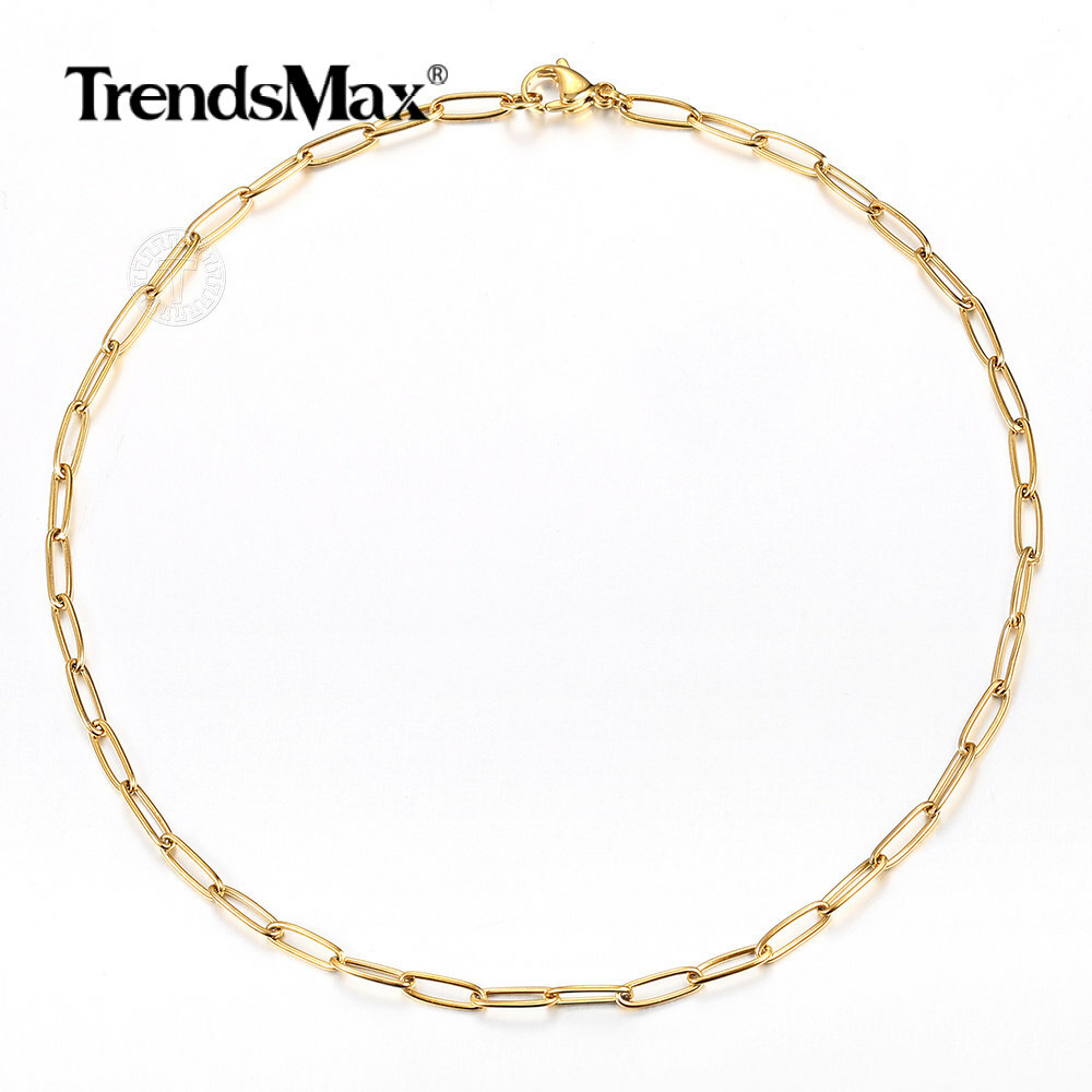 Gold Plated Stainless Steel Paperclip Rolo Box Chain Choker Necklace 16-20″ Xmas