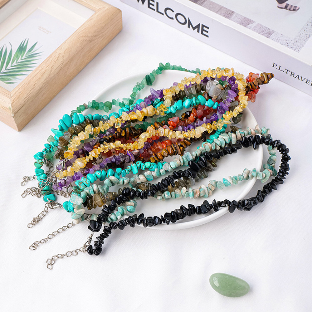 Long 20 Inch Natural Crystal Quartz Chips Gemstone Beads Strand Necklace