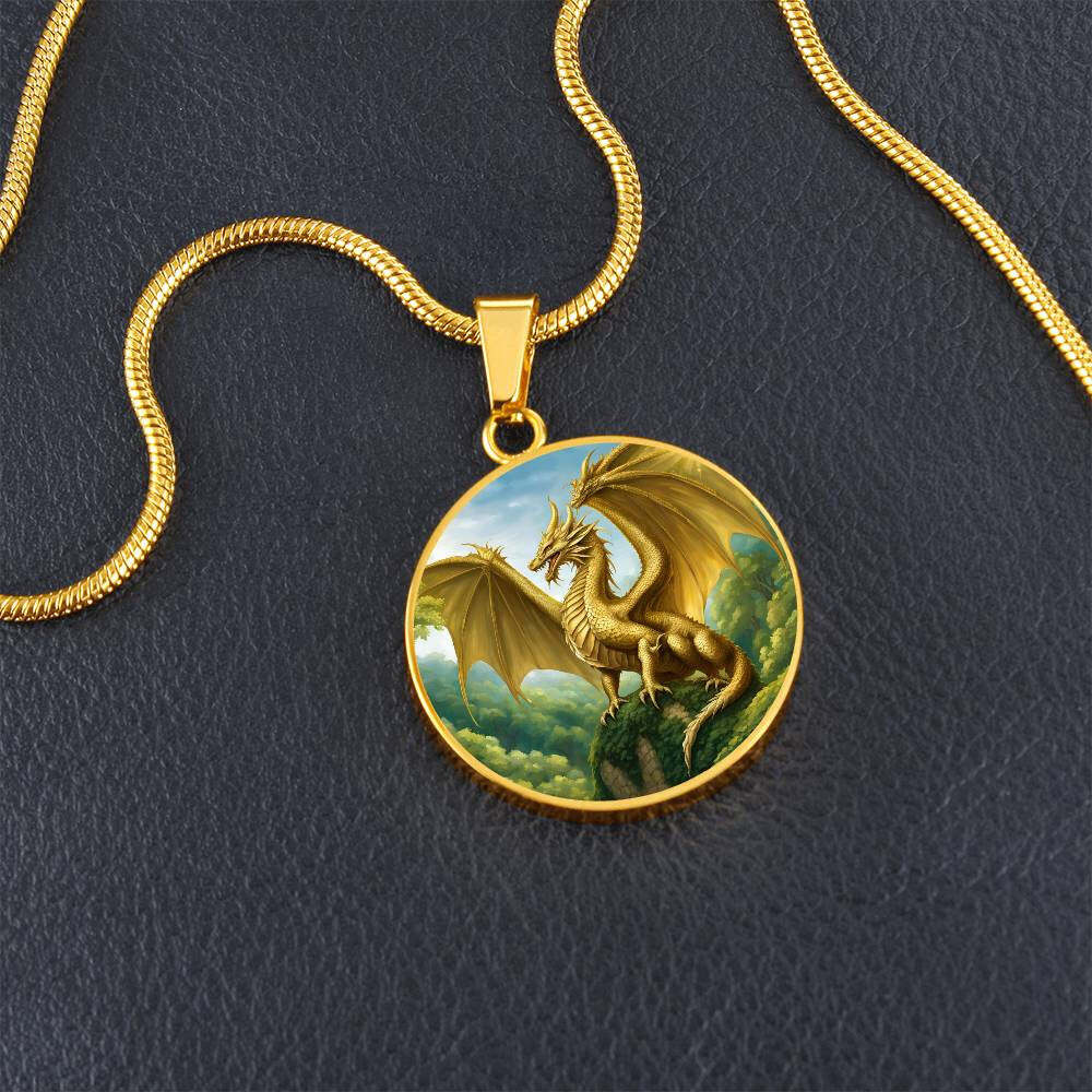 Dragon Gold Forest Engraved Necklace in Gold or Silver