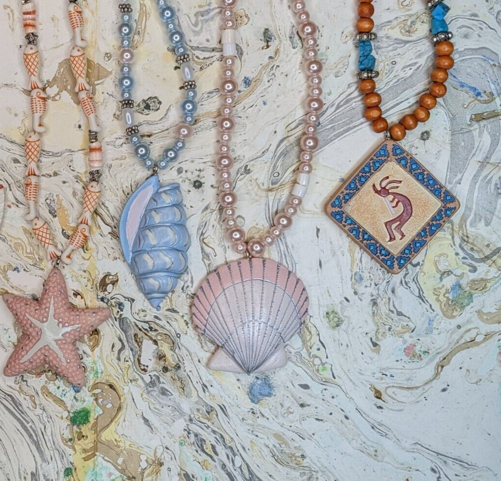 Teen Necklace Lot of 6 Star Fish Sea shell Kokopelli Beaded Jewelry