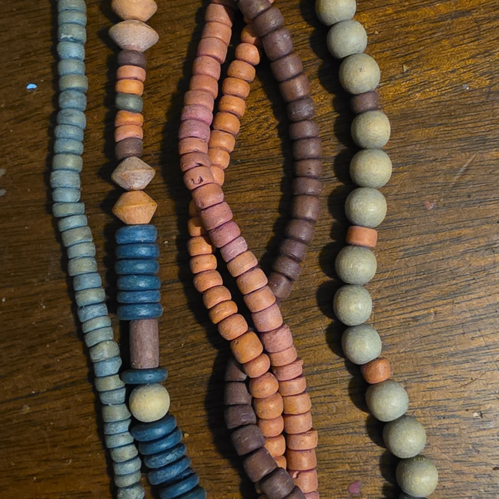 Multicolor Multi-Strand Wood Bead Necklace, Ball/Bead Chain, Hook Closure