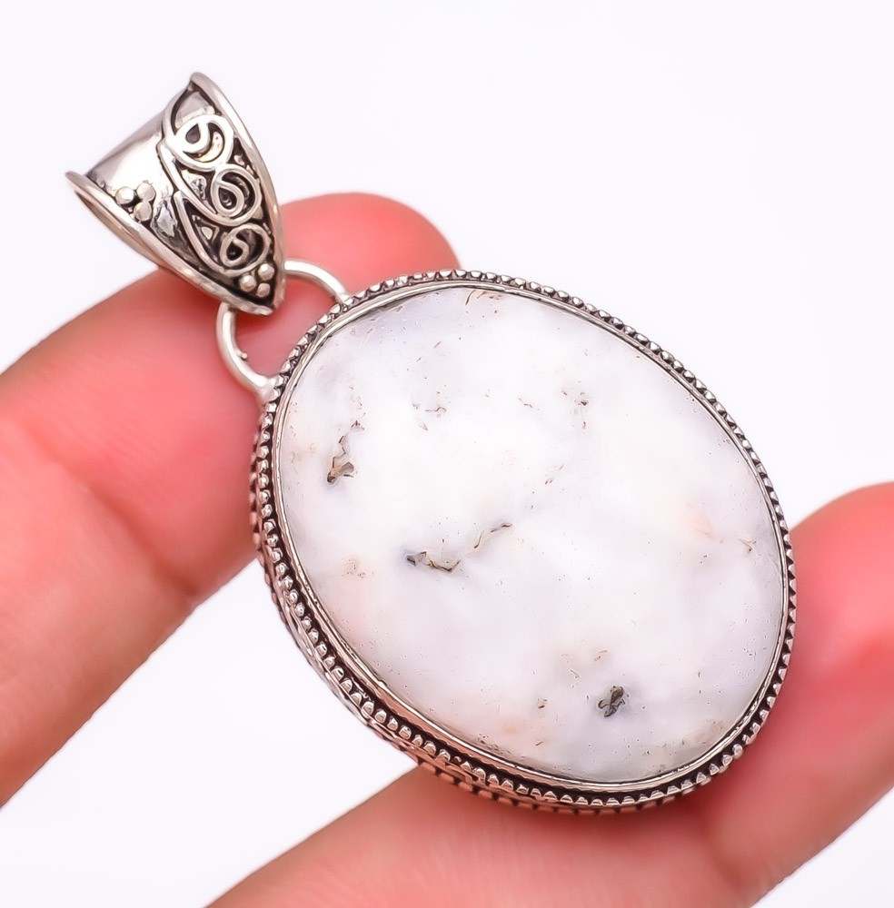 Natural Dendritic Opal Gemstone 925 Silver Plated Jewelry Pendant 1.9″ LP-7280
