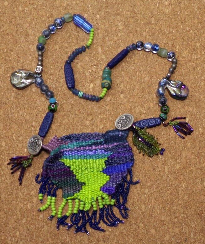 Artisan Textile Necklace Colorful Woven Pendant Boho Jewelry JJ2