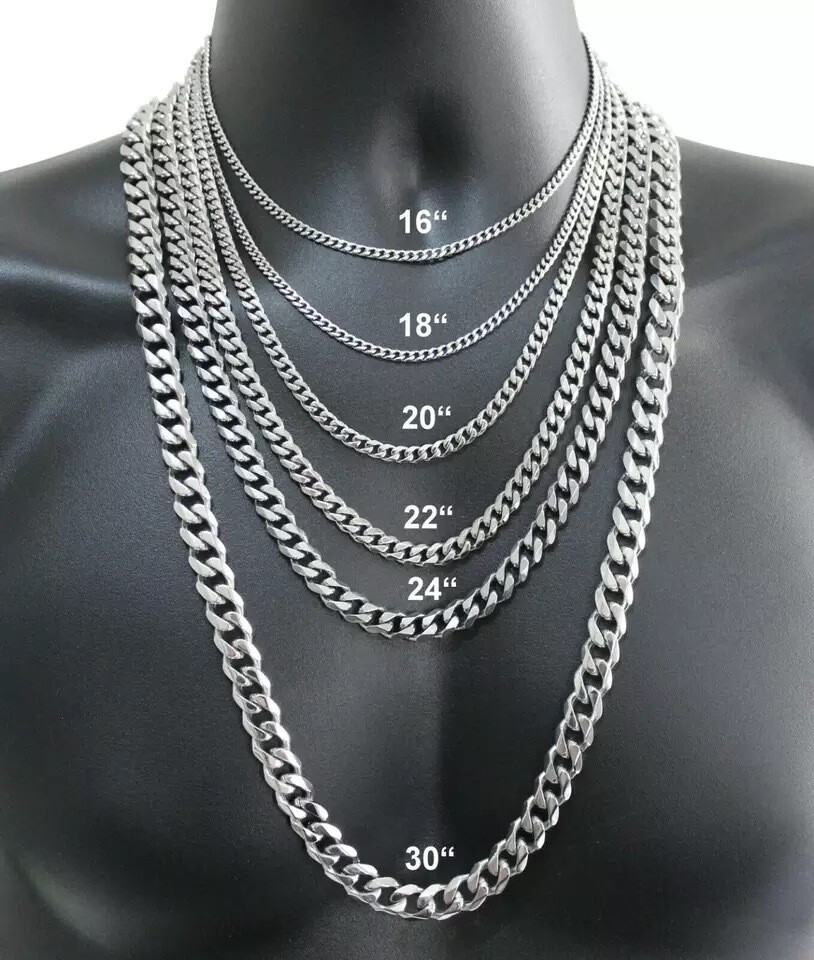 16-36″ Stainless Steel Silver Chain Cuban Curb Womens Mens Necklace 3/5/7/9/11mm