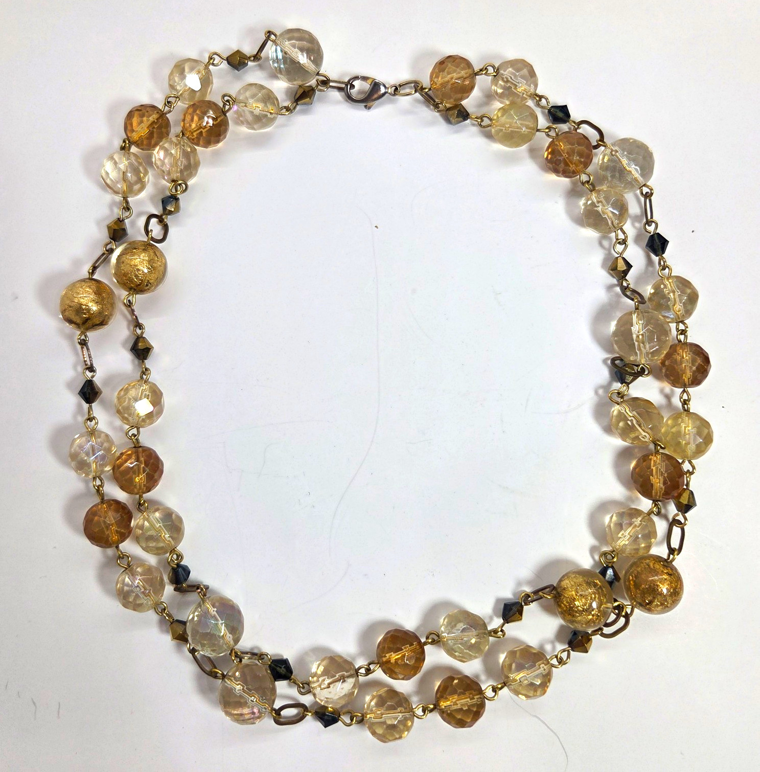 Gold/Clear Crystal Beaded Link Chain Necklace Lobster Clasp