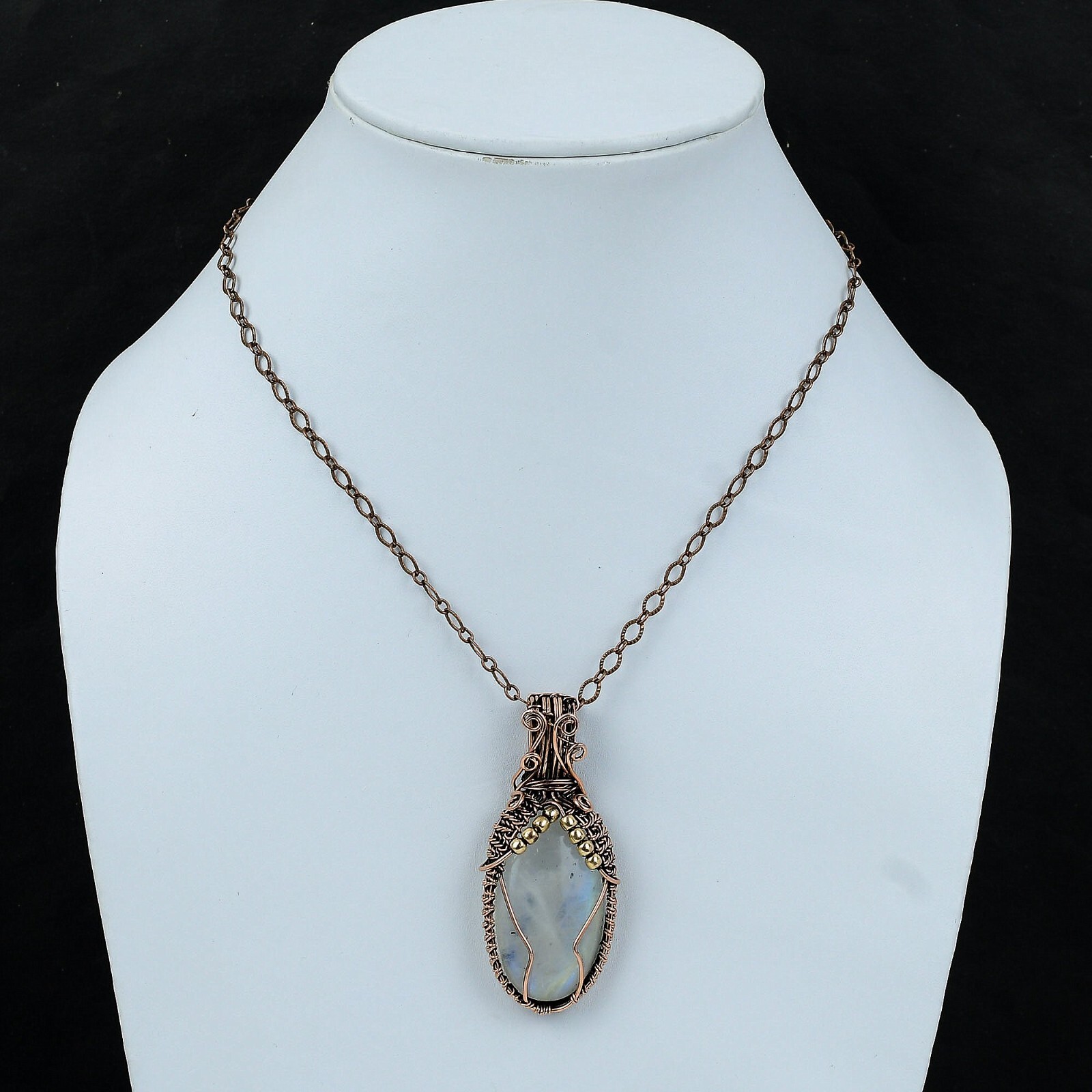 Women Day Sale Rainbow Moonstone Copper Gift For Mom Wire Wrapped Pendant 2.48″