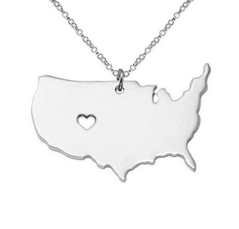 UNITED STATES Necklace – Stainless Steel Charm Tiny Open Heart USA America NEW