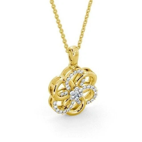 14K Yellow Gold Plated Pendant Necklace 2 Ct Round Cut Simulated Diamond