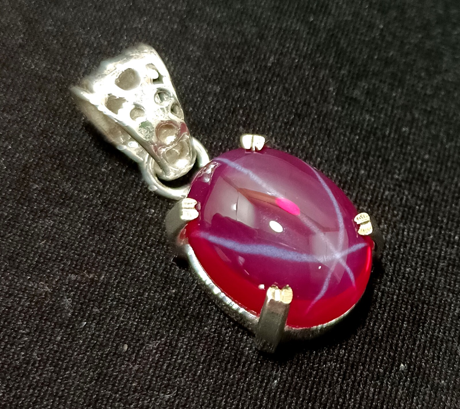 Certified 27.25 Ct Natural 6 Ray Star RUBY 925 Solid Silver Pendant Gemstone