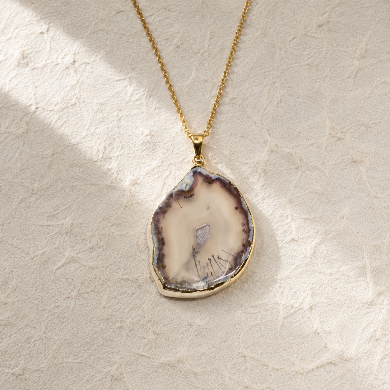 Natural White Quartz Geode Druzy Necklace | Handcrafted Unique Irregular Pendant