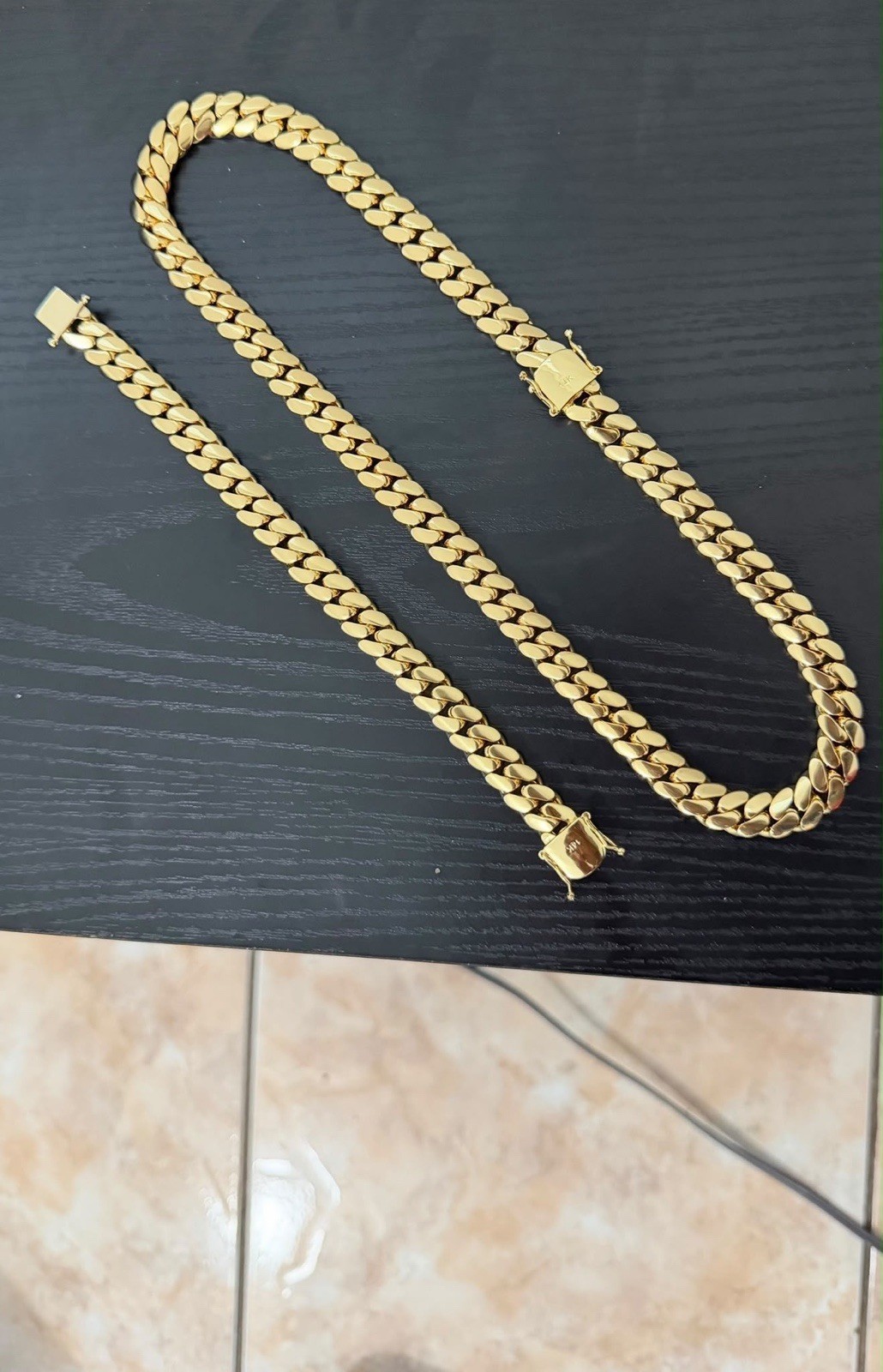 Gold Tone Cuban Link Chain Necklace, Metal Box Clasp Closure gold lamined