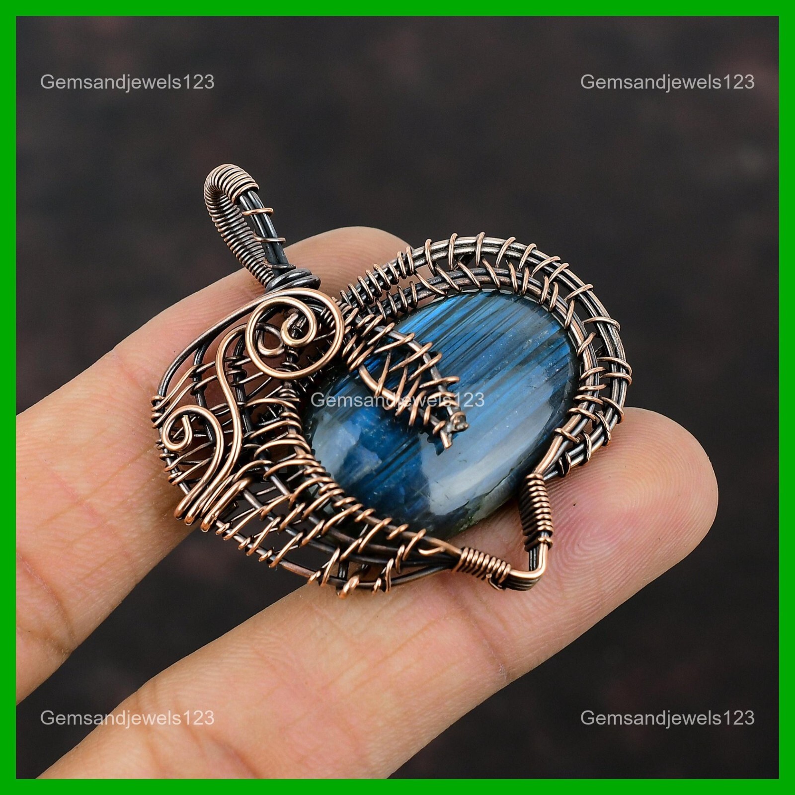 Copper Labradorite Gemstone Wire Wrapped Daughter Anniversary Wedding Pendant