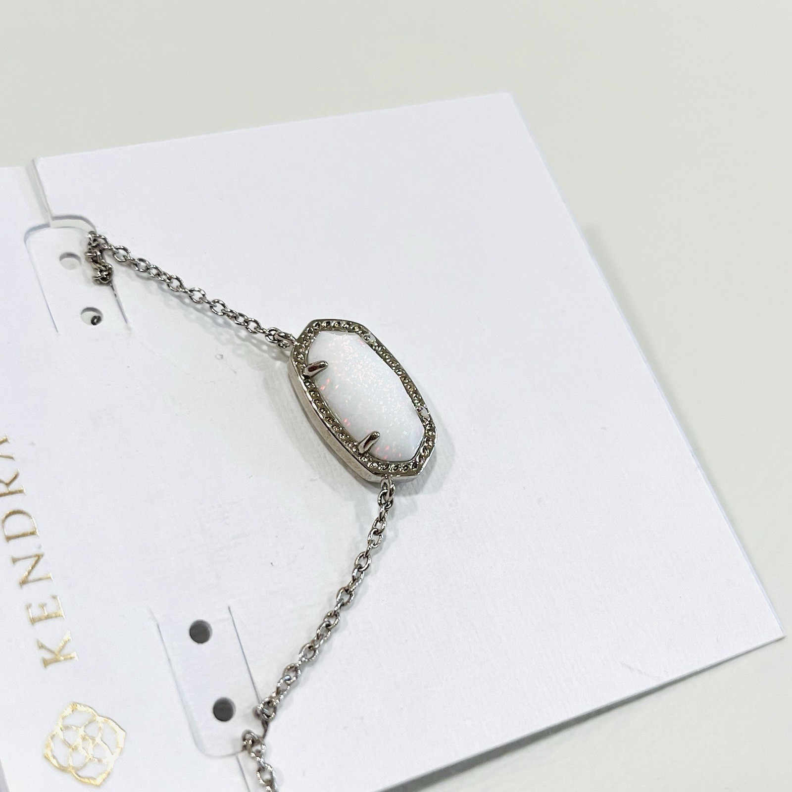 Kendra Scott Elisa White Kyocera Opal Silver Necklace RARE, NWT And Pouch, $90