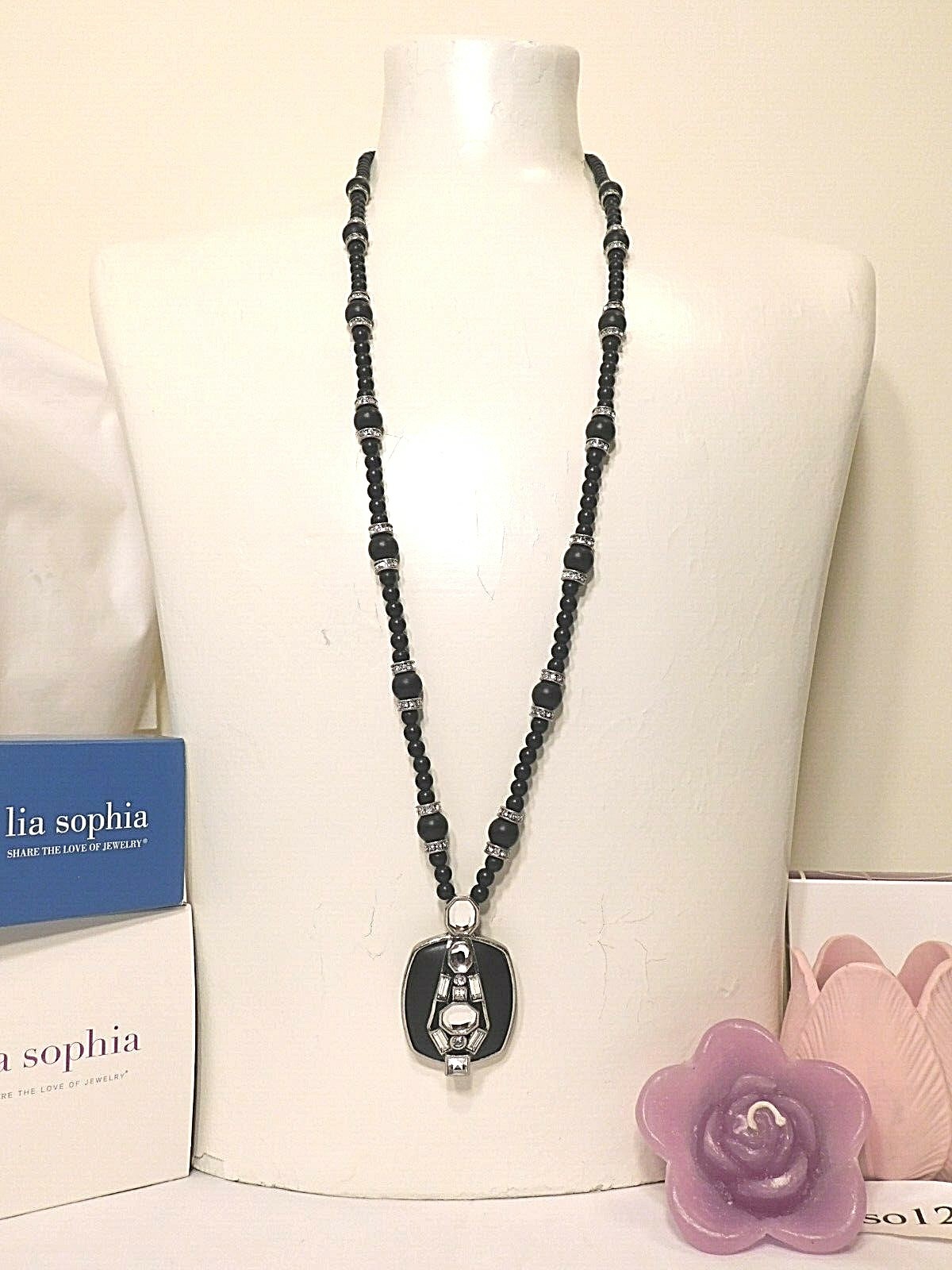 Beautiful Lia Sophia All-Black “TONI ANN” Necklace, 36-39″, Cut Crystals, NWOT
