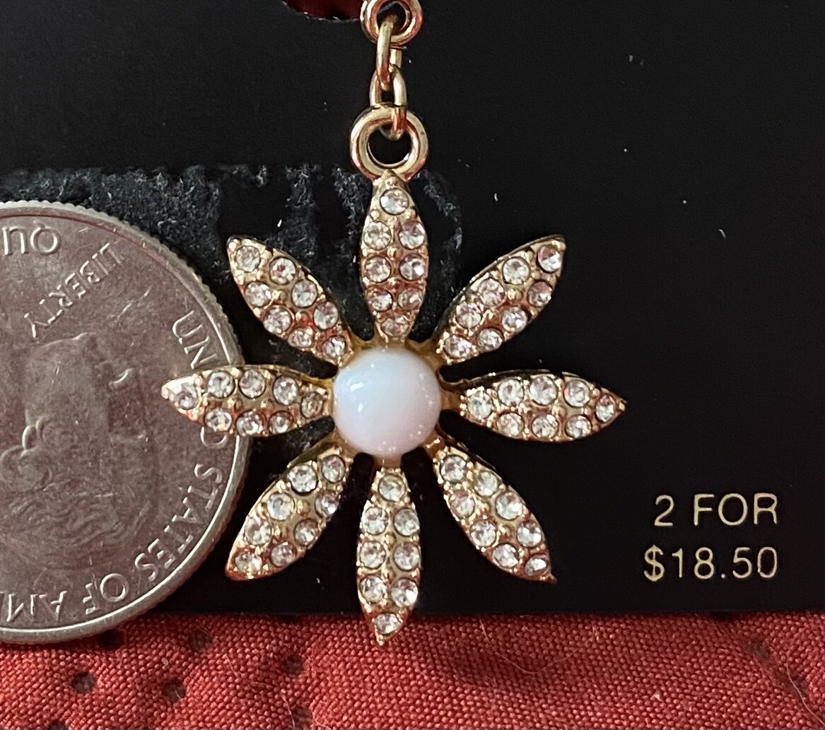 Thalia Sodi Flower Charm in Gold-tone, White, Colorless Stones Lobster Clasp