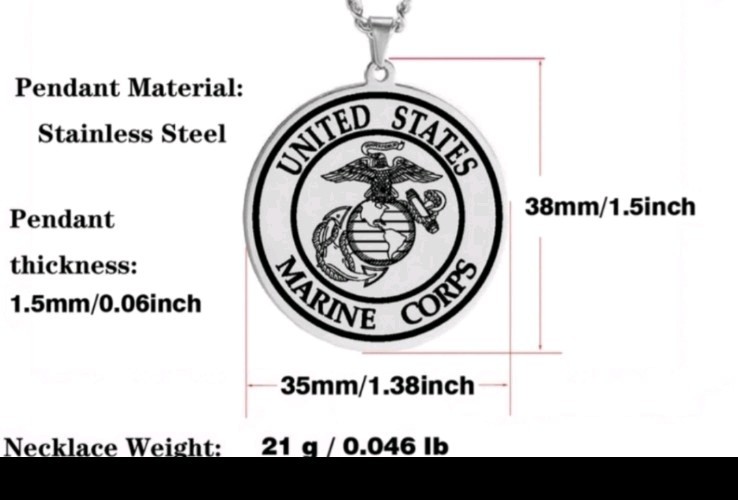 Stainless steel USMC United States Marine Corps pendant necklace silver 20″