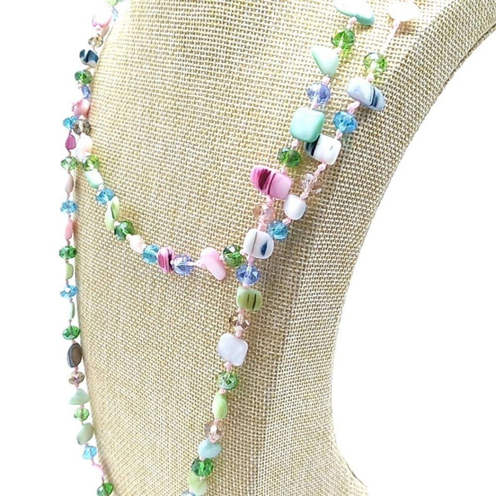 MOP + Faceted Pastel Multi-colored Beaded Necklace