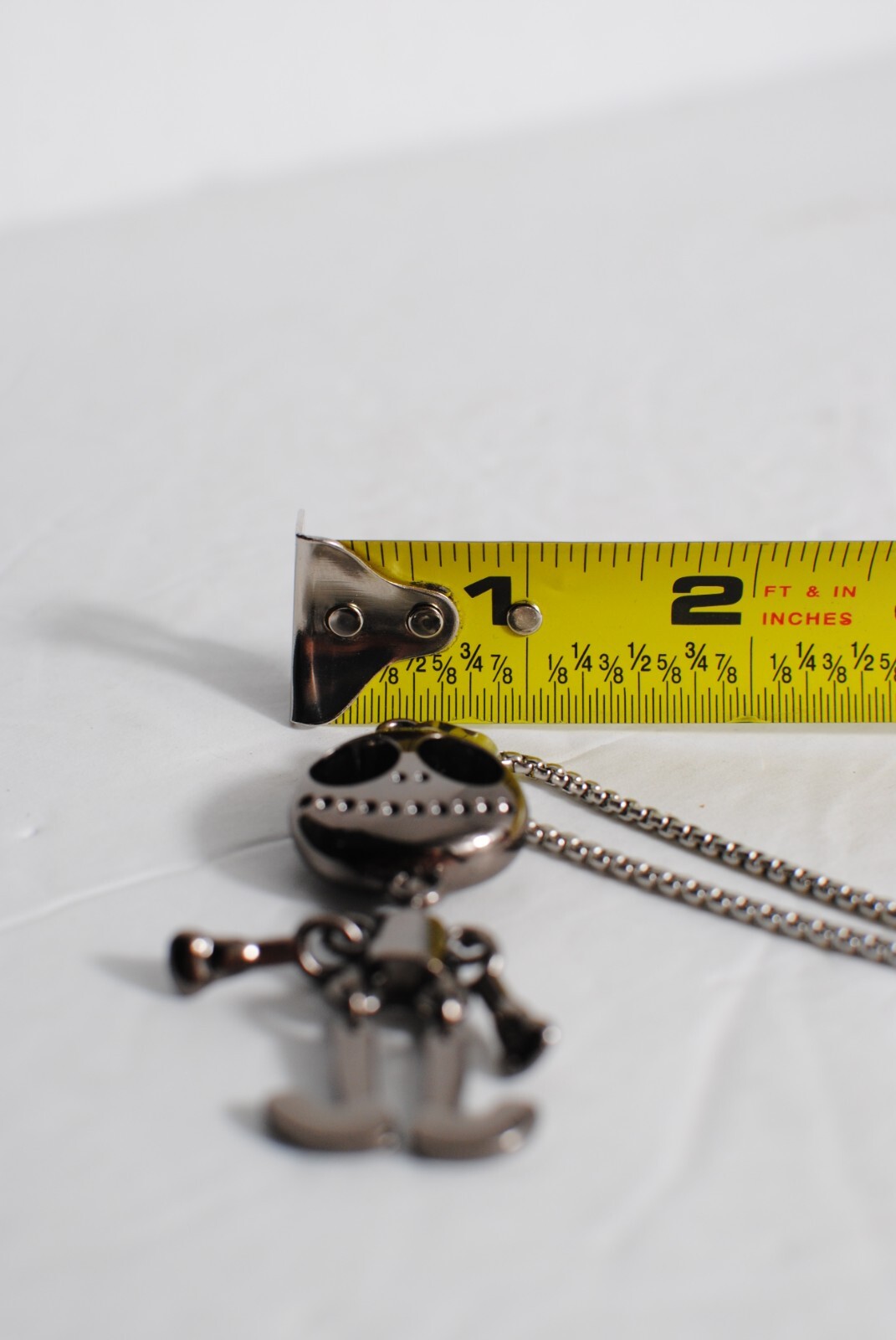 Moveable Arms Legs Body Skeleton Big Head Silver Tone Pendant Necklace 24″