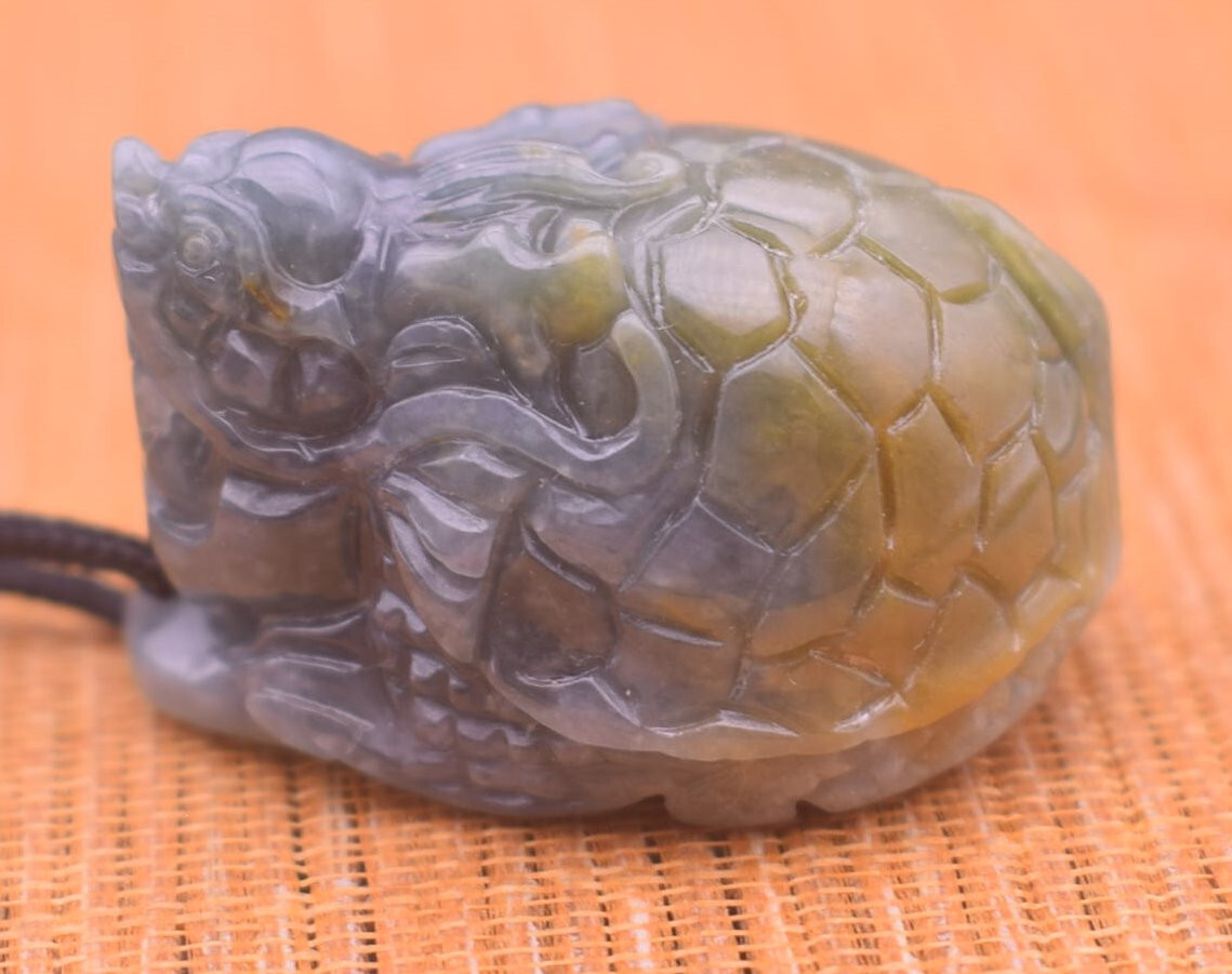 Certified Yellow Natural 100% A Jade jadeite Pendant Dragon Turtle Coin 417833
