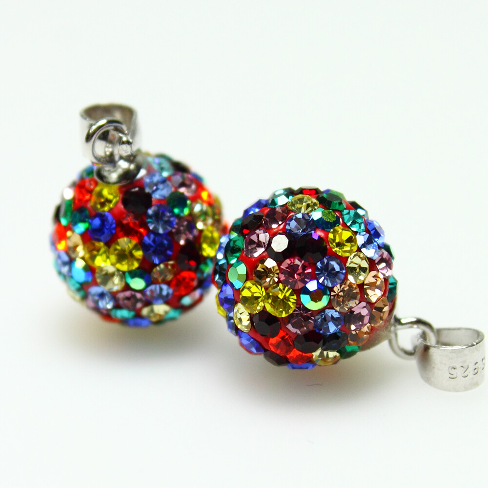 Sparkle Clear Shiny Czech Crystal Disco Ball 925 Silver Charm Pendant 10mm 14mm