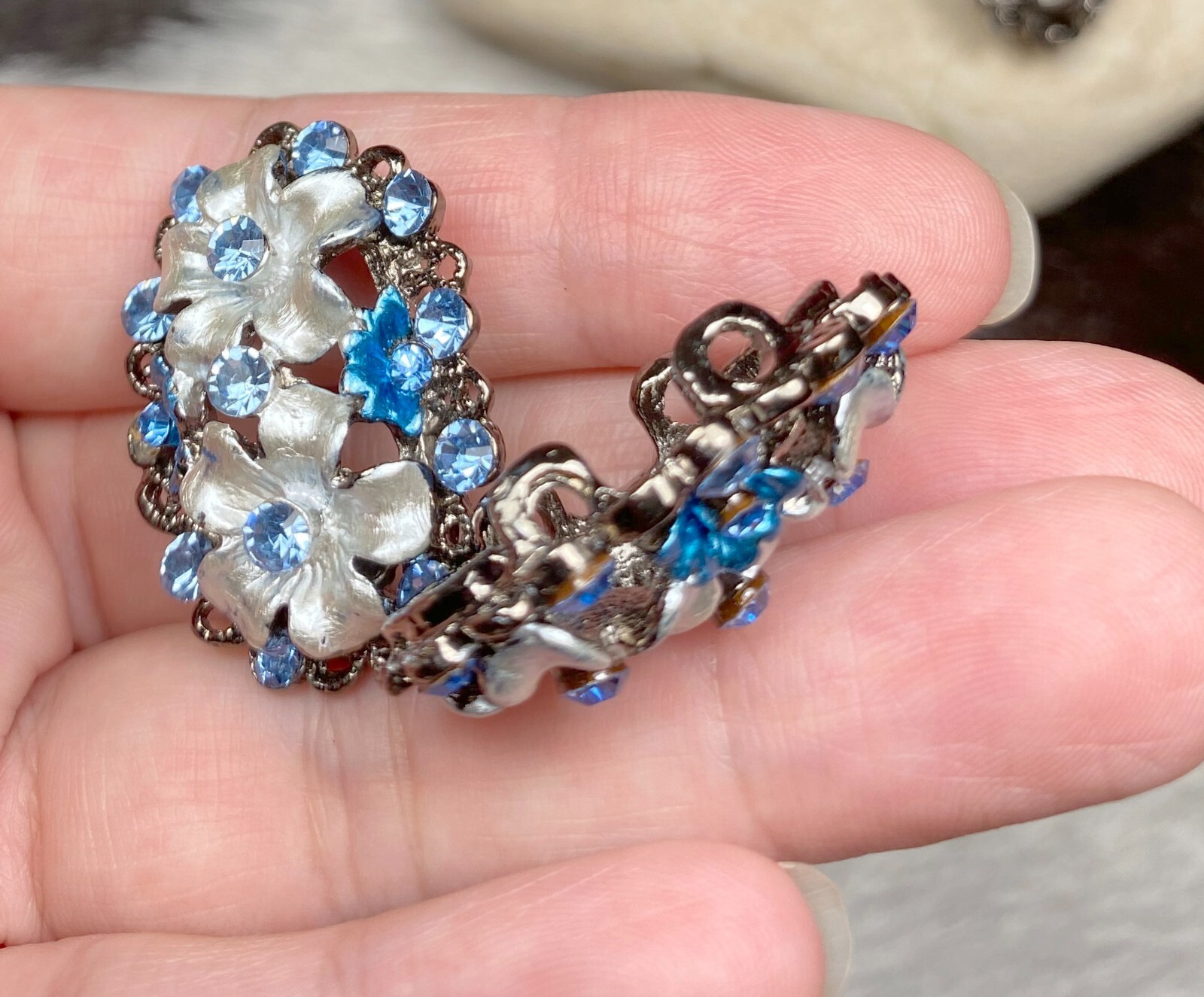 2 hole slider beads for Jewelry Making Blue Flowers set 6 1.25″