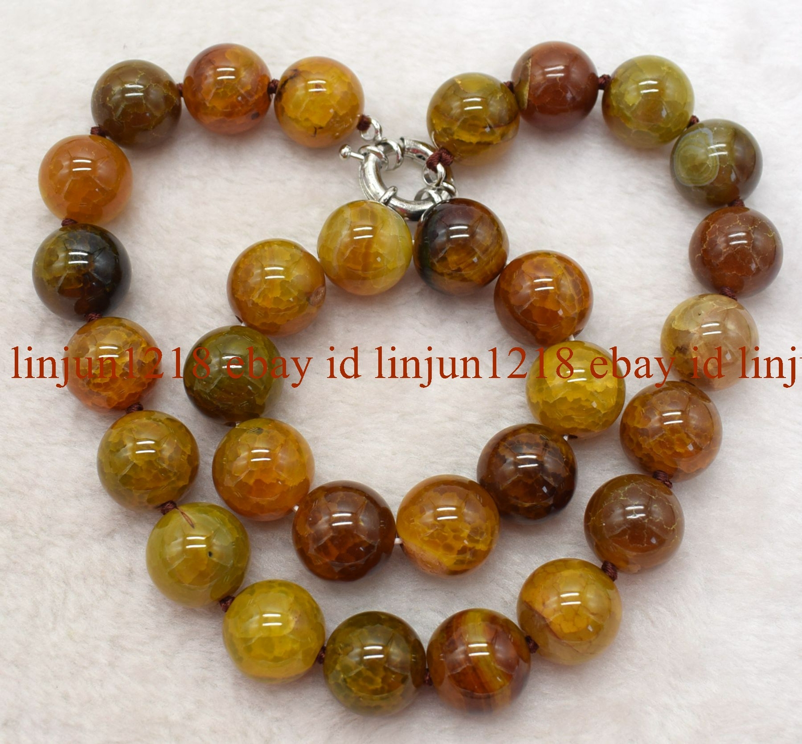 Huge 20mm Yellow Dragon Veins Agate Round Gemstone Beads Necklace 18″