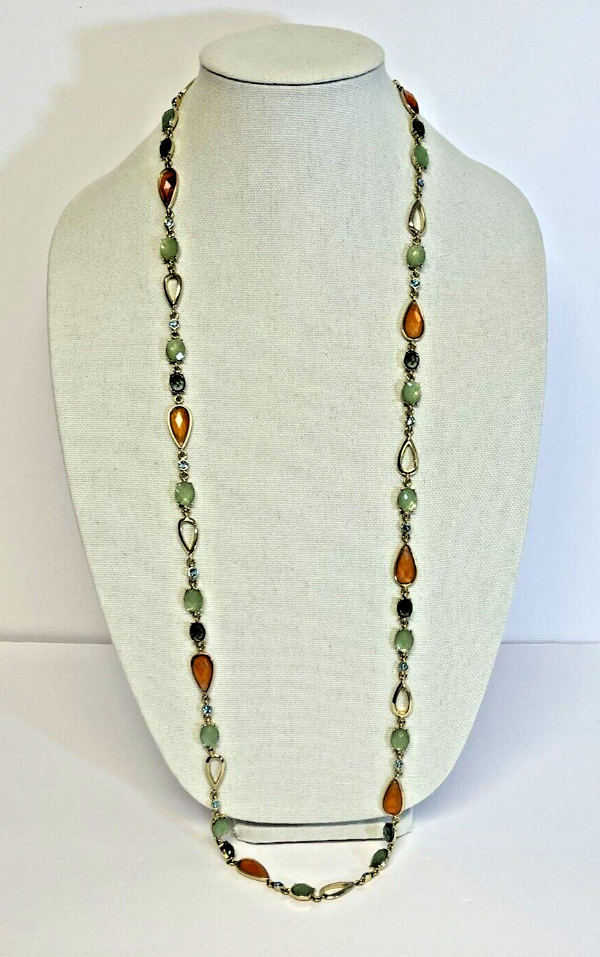 Anne Klein 42″ Long Necklace Gold Tone with Multiple Color Stones