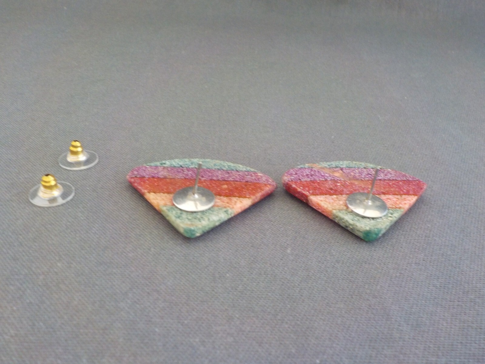 Triangle Necklace & Pierced Earrings Plastic Metal Green Purple Dark Red Blue