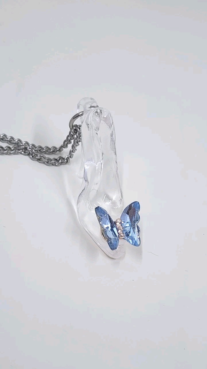 Cinderella Glass Slipper Necklace – Crystal Rhinestone Butterfly – Once Upon