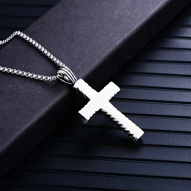 Boys Mens Stainless Steel Cross Pendant Necklaces Men Fashion Vintage Chain