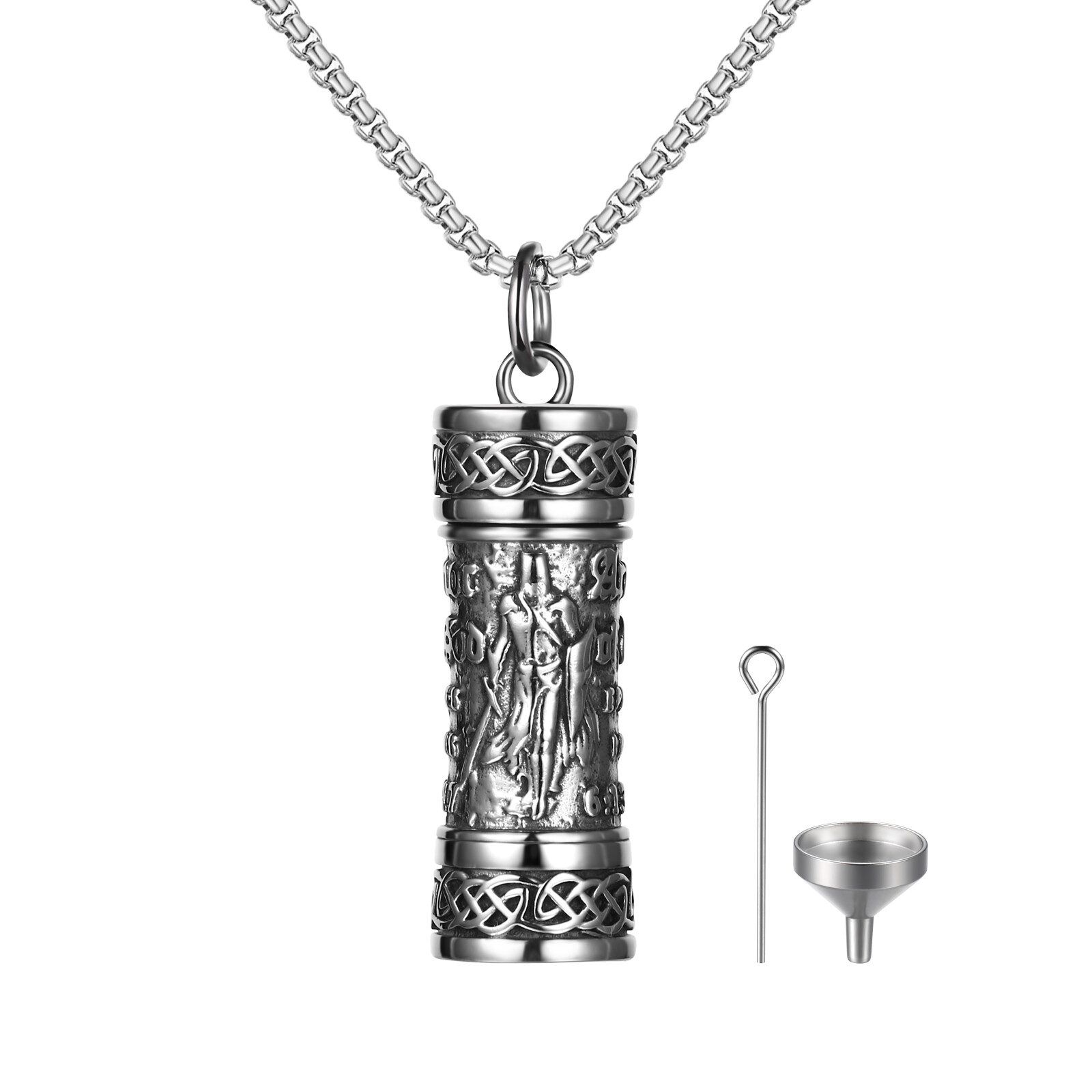 Men St Michael Bullet Ashes Urn Pendant Stainless Steel Keepsake Viking Necklace