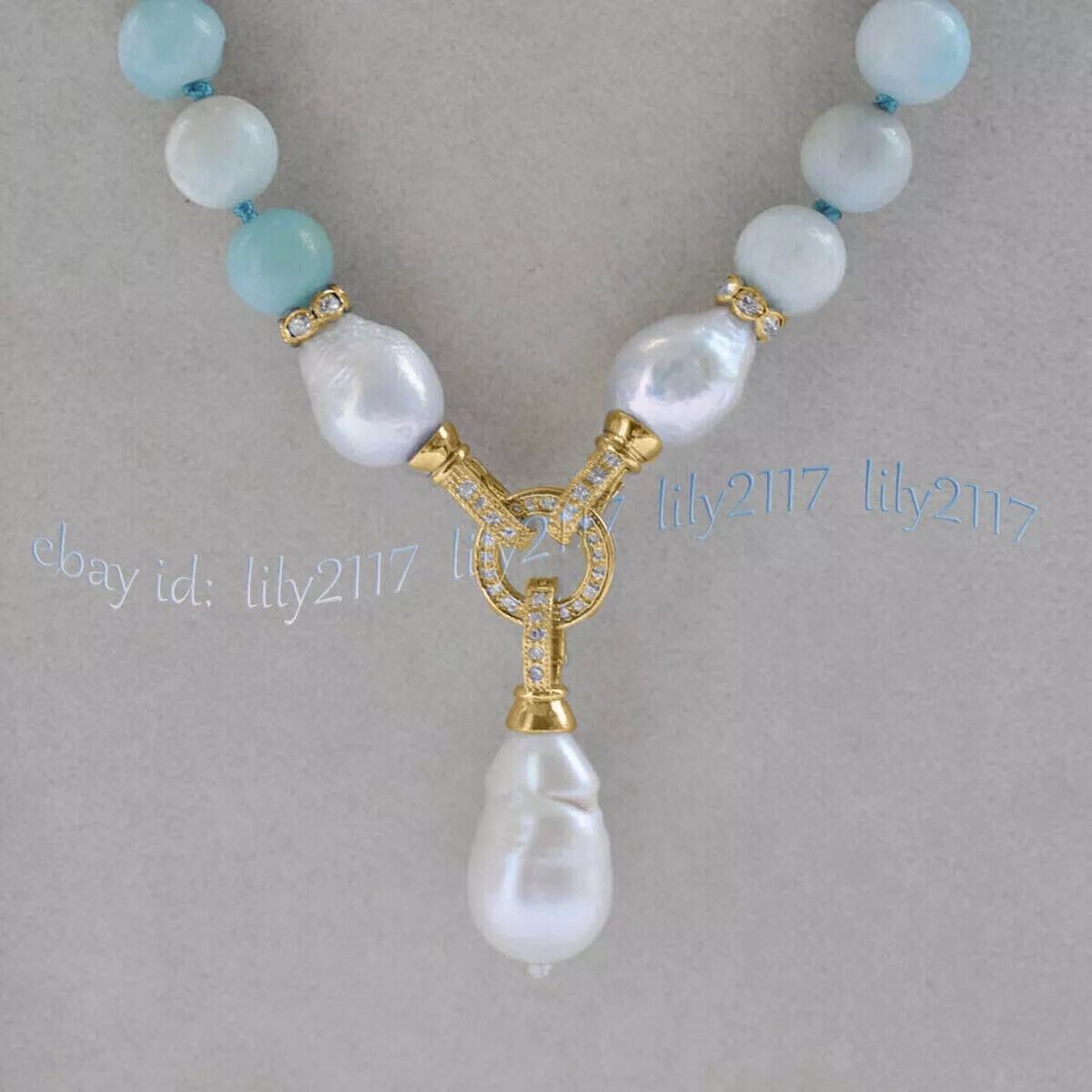 Natural Multicolor Amazonite Gemstone White Keshi Baroque Pearl Pendant Necklace