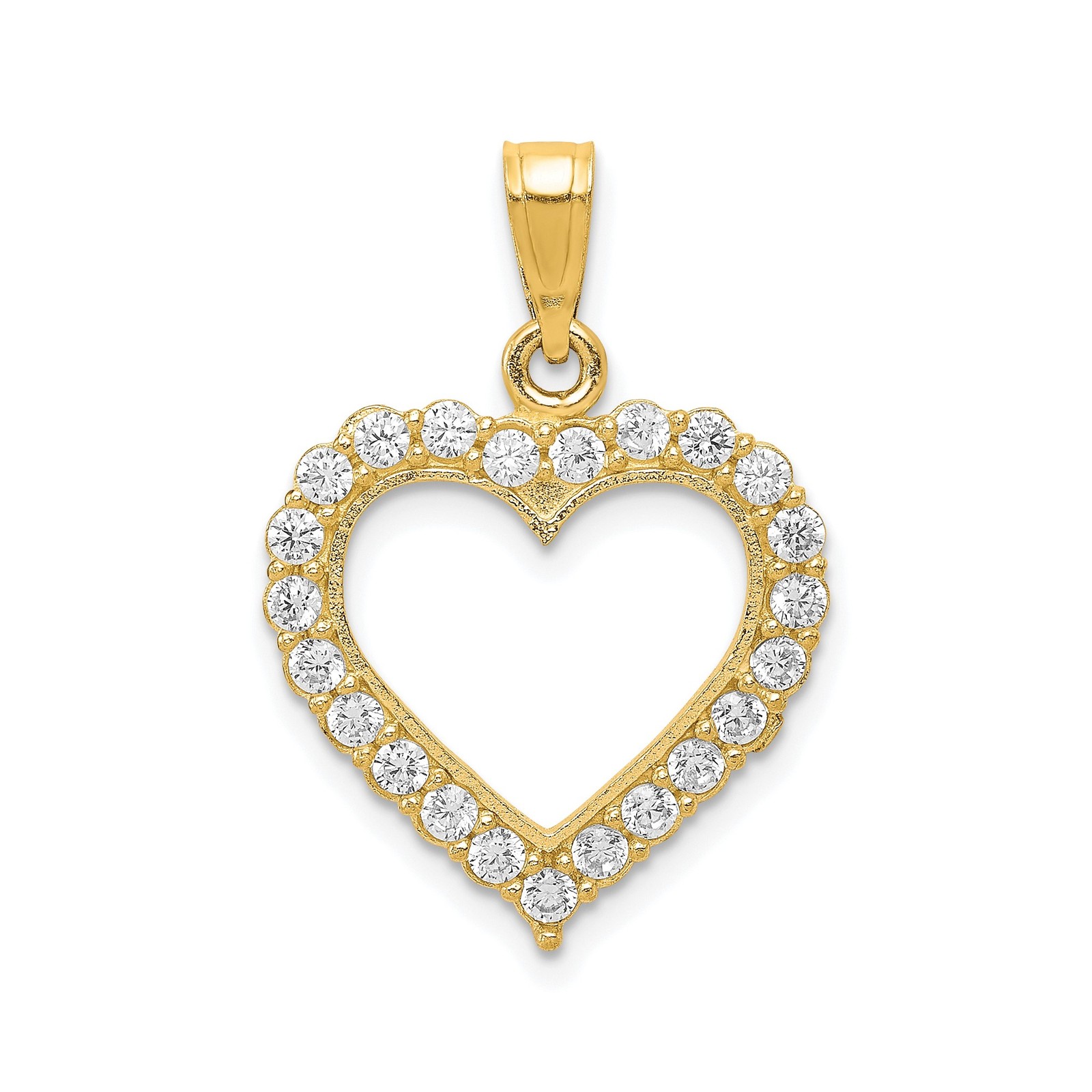 10k Yellow Gold Open Heart Pendant Cubic Zirconia Romantic Anniversary Jewelry