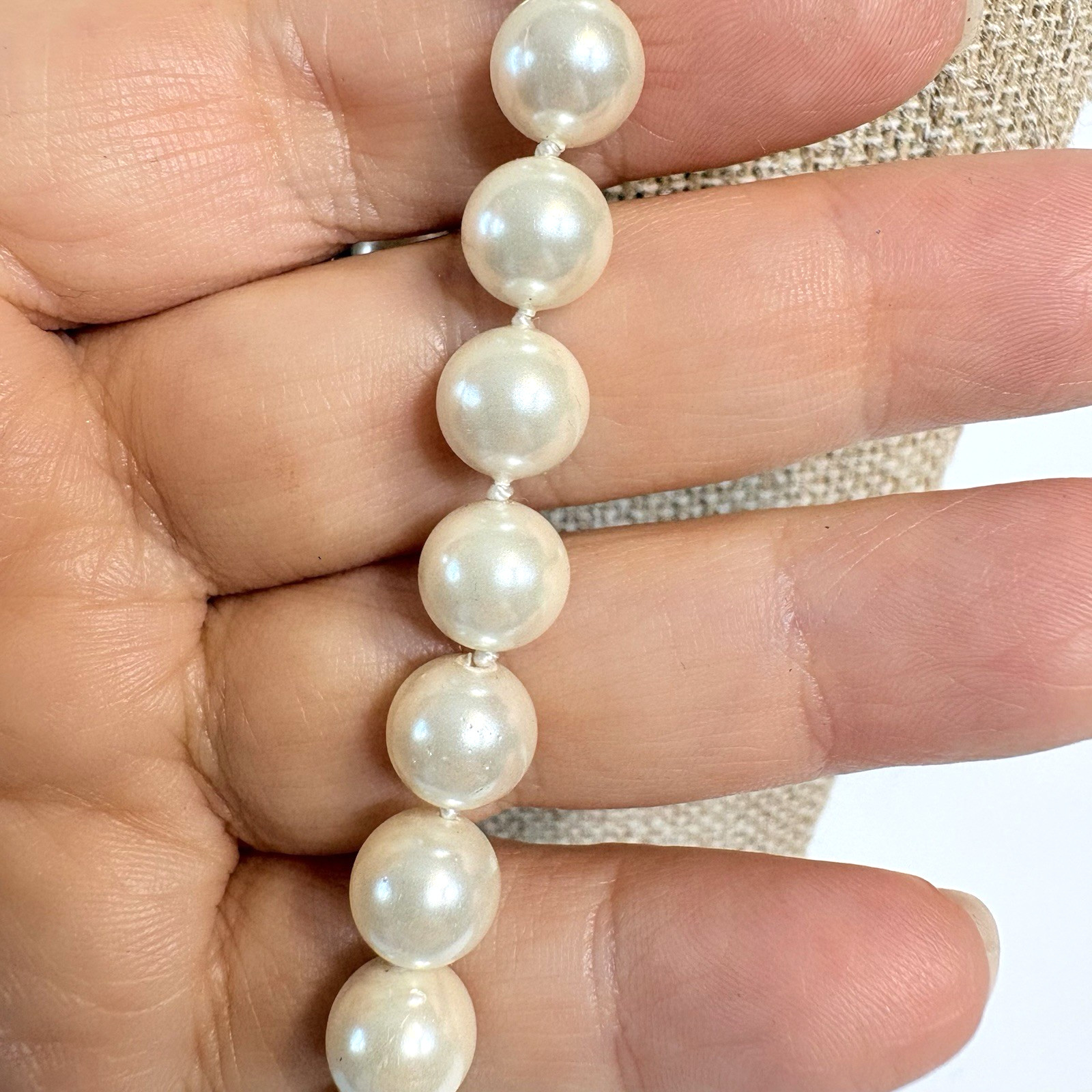 46″ Glass Faux Pearl Necklace Rope 925 Sterling Clasp Agua Marina Hand Knotted